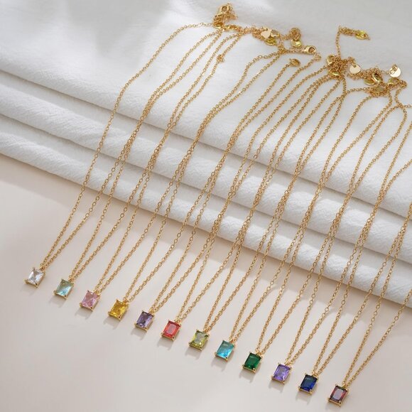 Hypoallergenic Gold Pendant Necklace with Birthstone Charm - 16" + 2" Size - Picture 6 of 6